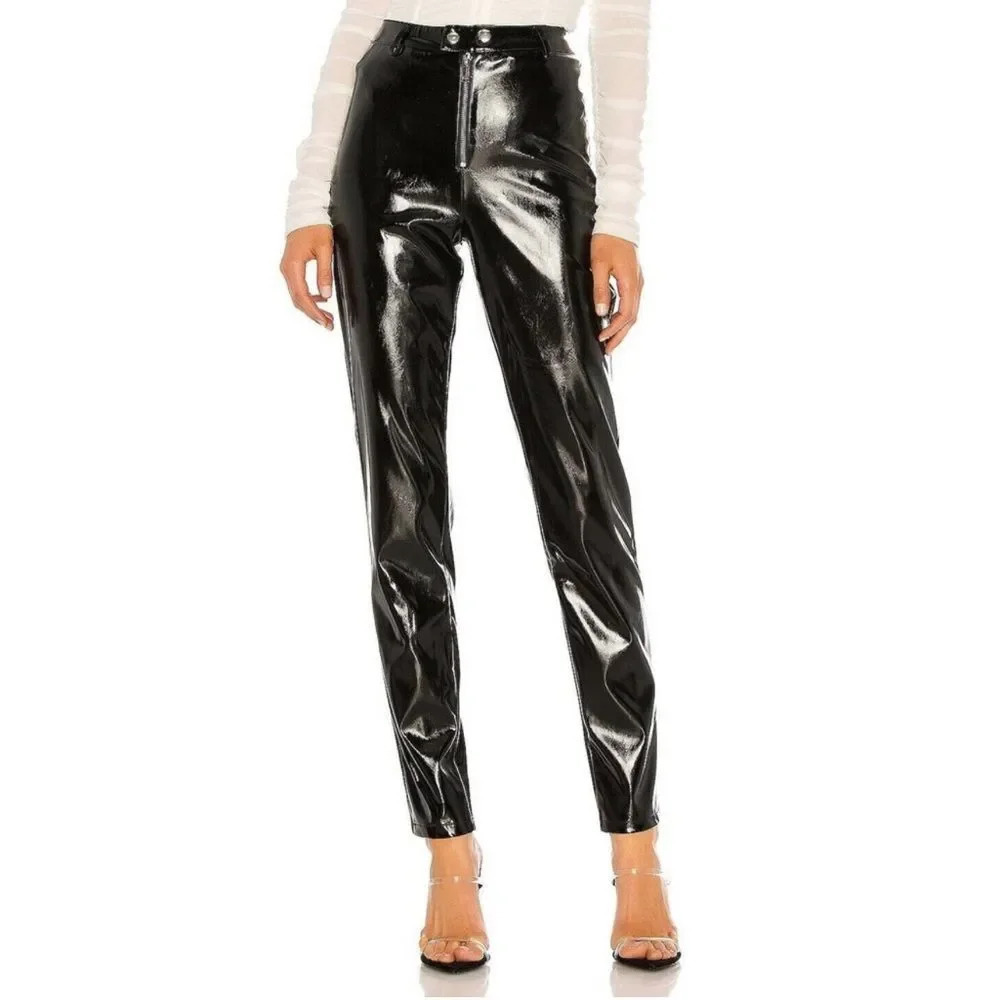 I.AM.GIA Nikole Faux Leather Pants Women XS Black Patent Shiny Slim Straight